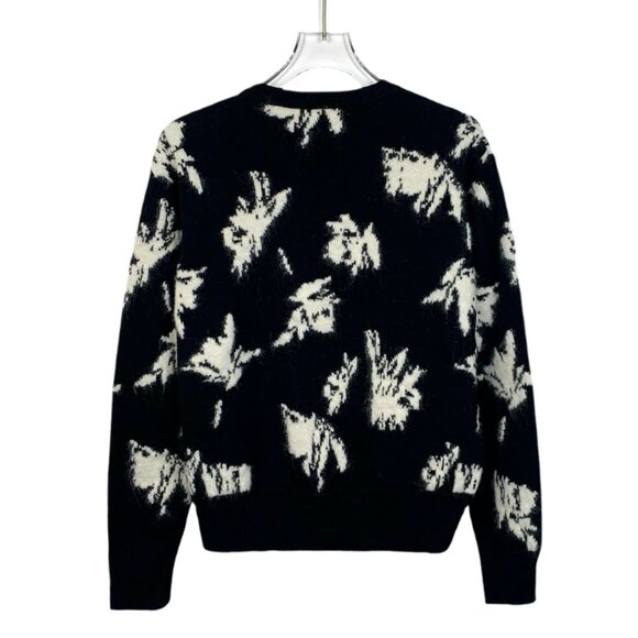 Max Mara Studio Black & White Leaf Pattern Sweater Size 50 Alpaca Wool Blend - Picture 2 of 6